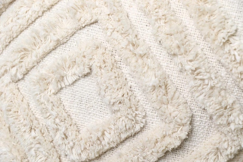 IMPEXART PVT LTD Cotton 16X16Inches Ivory Boho Shaggy Rectangle Geometric Desgin Cushion Cover with Tassel for Decor Couch Sofa Bedroom Living Room Farmhouse Indoor Outdoor - Image 3
