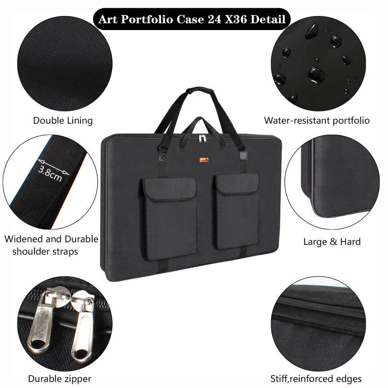 TreochtFUN Art Portfolio Case 24 X 36, Portfolio Bag Soft Water Resistant Fabric Carrying Case with Tote & Strap,A1 Folder For Artwork Storage For Large Poster Board Drawing Supplies (black) - Image 4