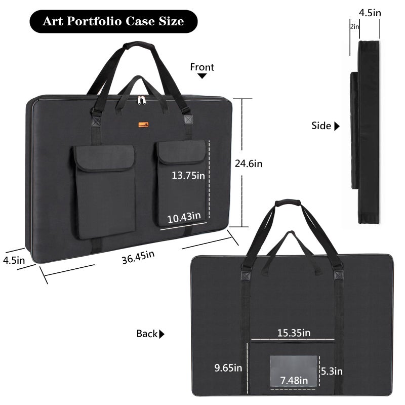 TreochtFUN Art Portfolio Case 24 X 36, Portfolio Bag Soft Water Resistant Fabric Carrying Case with Tote & Strap,A1 Folder For Artwork Storage For Large Poster Board Drawing Supplies (black) - Image 2