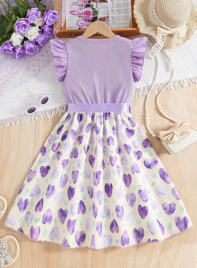 Take Two Take Two Girls Heart Print Bow Detail Dress