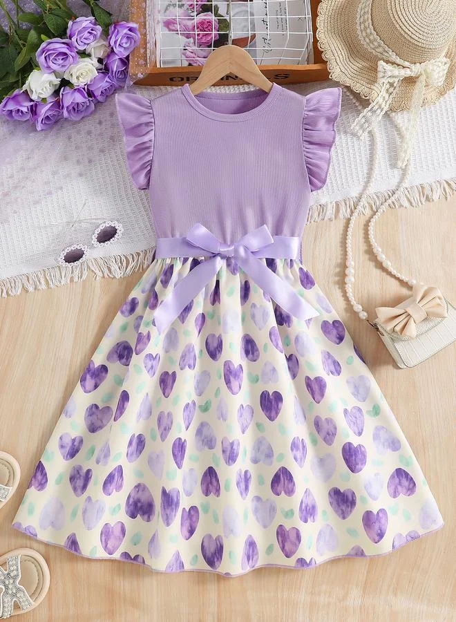 Take Two Take Two Girls Heart Print Bow Detail Dress