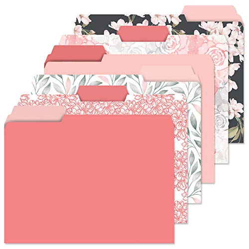 Current Charcoal & Coral File Folders Value Pack - Bulk Set of 24, 6 Pretty Decorative Designs, 1/3 Cut Tabs, Heavy-Duty Paper Stock, Office Supplies for Home & Work, 9-½” x 11-¾” Letter Size - Image 2