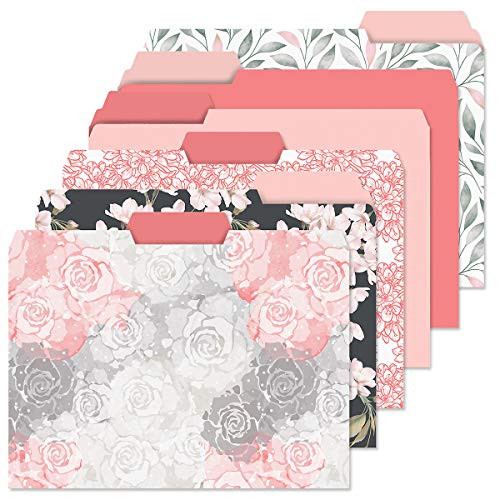 Current Charcoal & Coral File Folders Value Pack - Bulk Set of 24, 6 Pretty Decorative Designs, 1/3 Cut Tabs, Heavy-Duty Paper Stock, Office Supplies for Home & Work, 9-½” x 11-¾” Letter Size - Image 1