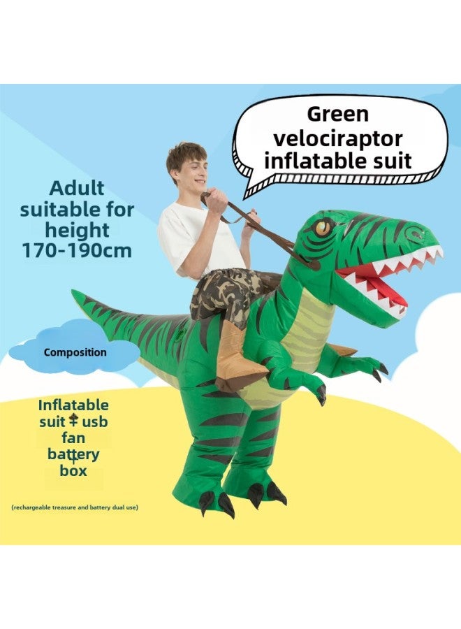 Funny Dress Funny Funny Dress Animal Mount Triceratops Dinosaur Children Inflatable Clothes Year Gift-Color:Green Velociraptor—adult  - Image 1