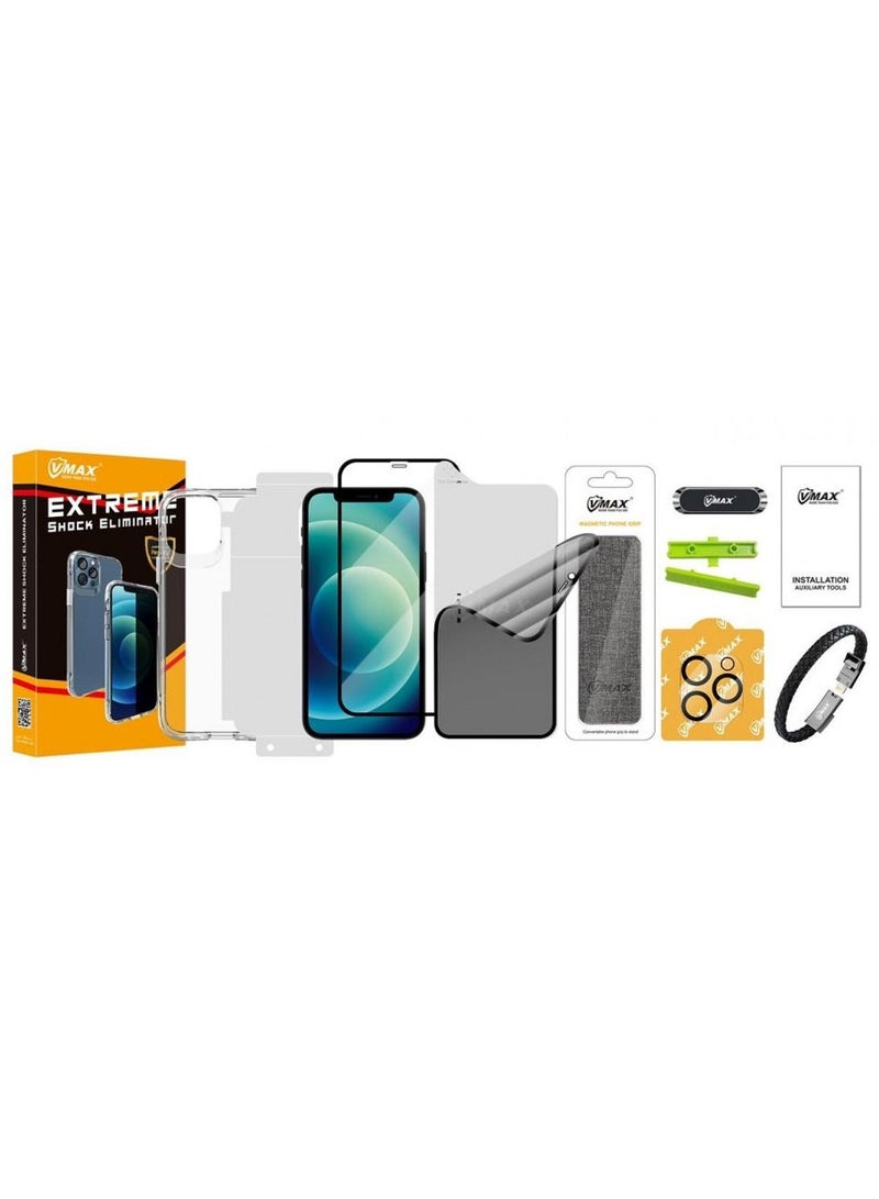 في ماكس VMAX Extreme Shock Eliminator iPhone 12 مع مشبك شفاف وغطاء خلفي ، قبضة خلفية مغناطيسية للهاتف ، حماية عدسة للكاميرا ، سوار جلدي لشحن الهاتف المحمول - Image 2