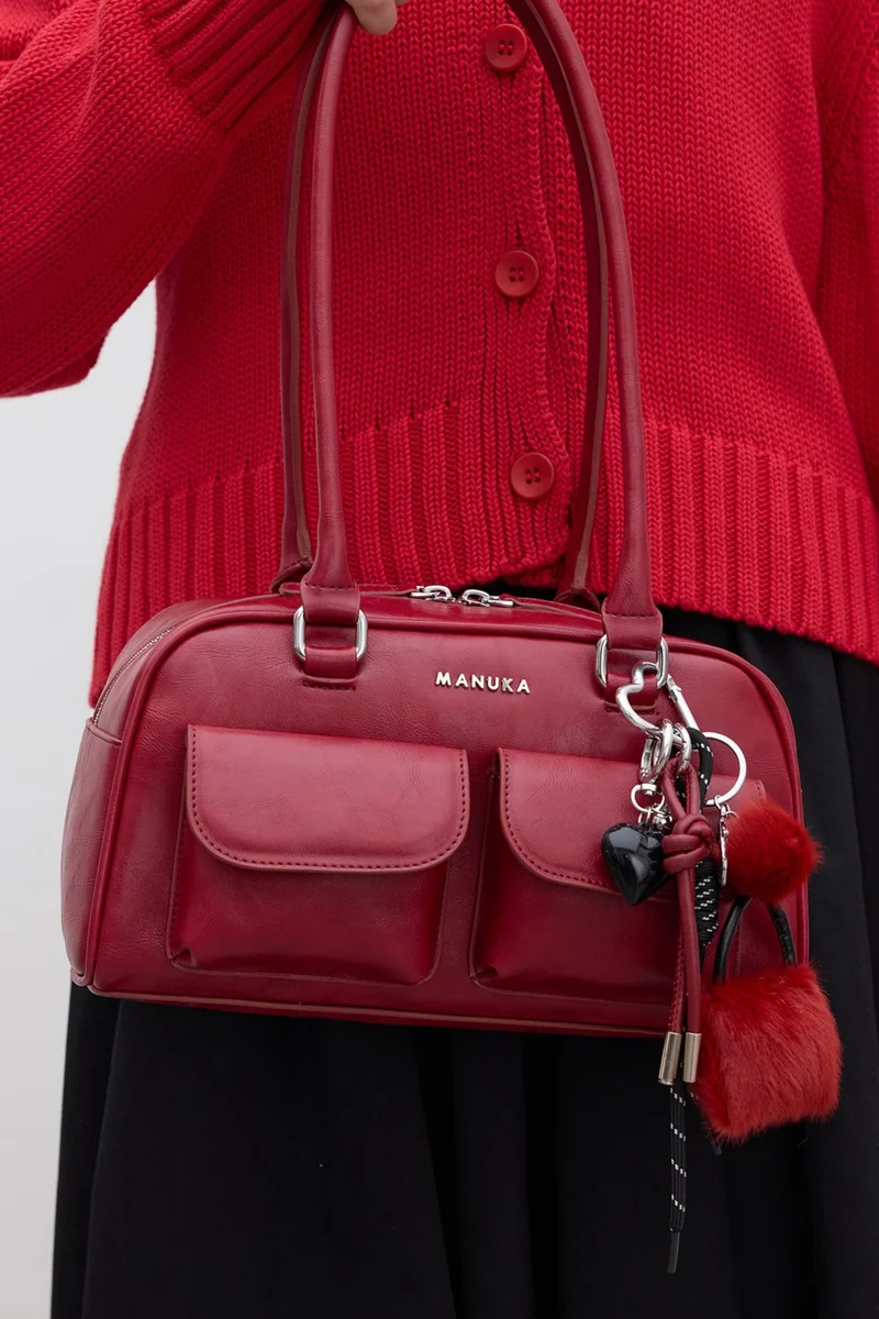 مانوكا Retro Bag with Pocket Claret Red