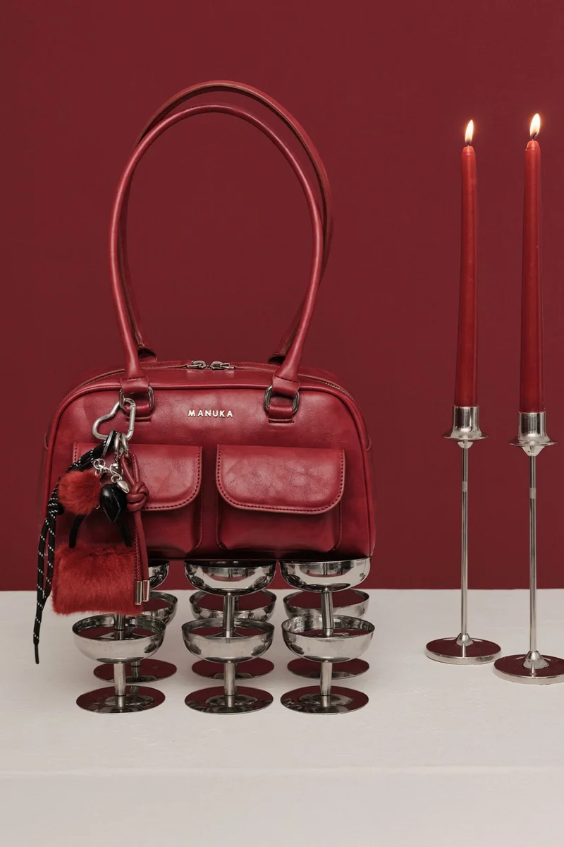 مانوكا Retro Bag with Pocket Claret Red