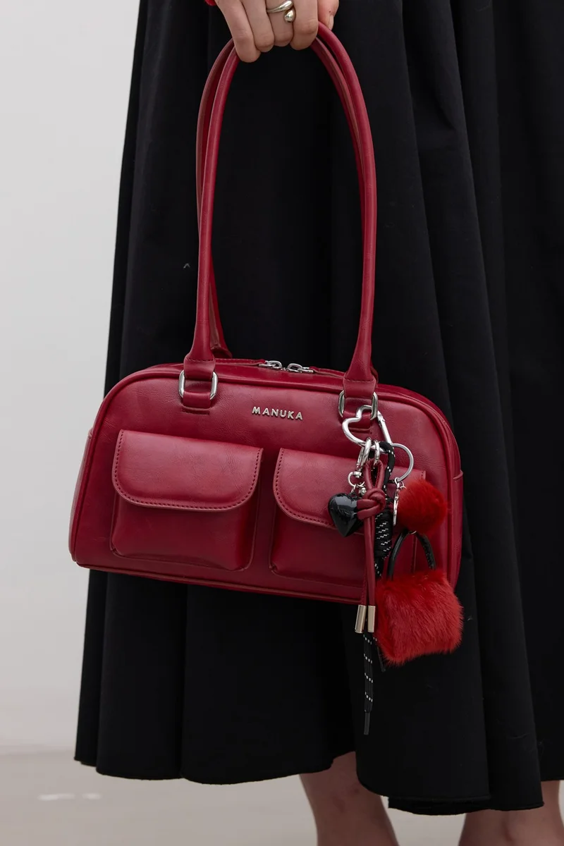 مانوكا Retro Bag with Pocket Claret Red
