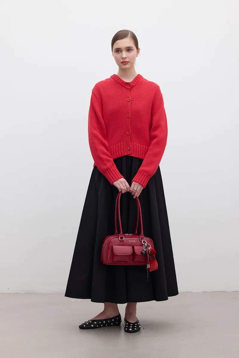 مانوكا Retro Bag with Pocket Claret Red