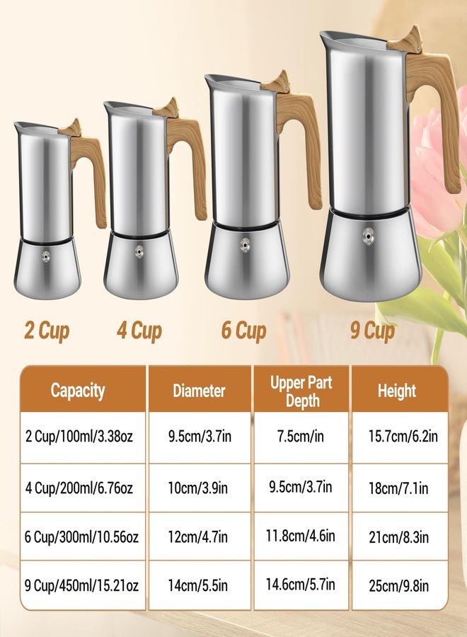 Vaolvpant No Coating 6 Cup Moka Pot Thickened 304 Stainless Steel Stovetop Espresso Coffee Maker 300ml 10.1oz Mocha Percolator Greca Cuban Ideal for Making Rich Authentic Italian Café - Image 2