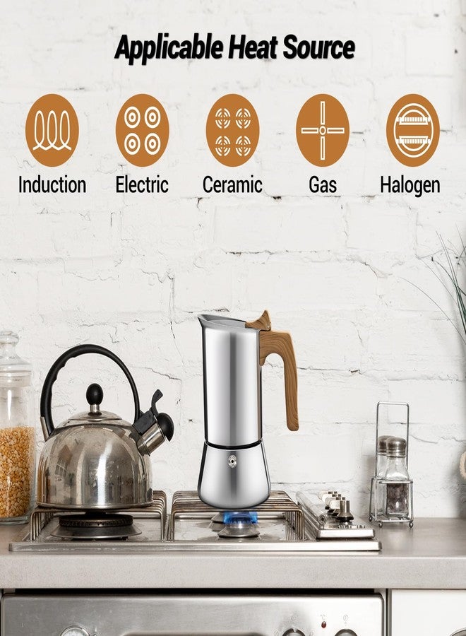 Vaolvpant No Coating 6 Cup Moka Pot Thickened 304 Stainless Steel Stovetop Espresso Coffee Maker 300ml 10.1oz Mocha Percolator Greca Cuban Ideal for Making Rich Authentic Italian Café - Image 4