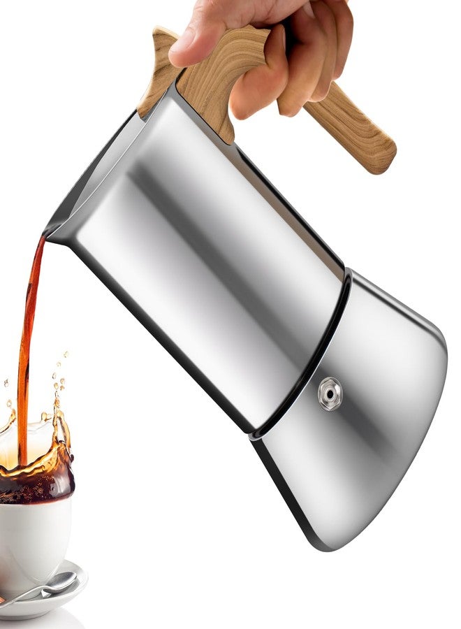 Vaolvpant No Coating 6 Cup Moka Pot Thickened 304 Stainless Steel Stovetop Espresso Coffee Maker 300ml 10.1oz Mocha Percolator Greca Cuban Ideal for Making Rich Authentic Italian Café - Image 1