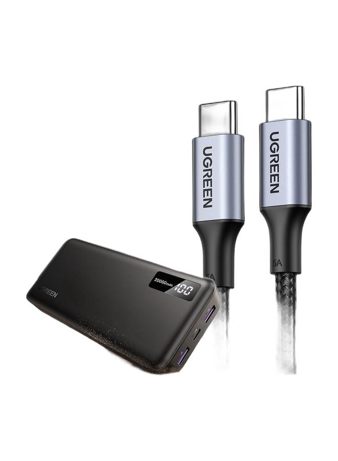 Ugreen 20000mAh Power Bank 22.5W Fast Charging 2A1C, PD 3.0 USB-C Input & Output Portable Charger with Digital Display,includes Cable for Samusung Galaxy S26/S25/S24, iPad, AirPods & USB C Cable 2M Braided 100W Power Delivery PD Fast charge Cable USB C to USB C For iPhone 16 15 Pro Max iPad mini 6 MacBook Pro Air M3 M2 M1  iPad Pro Samsung S24 S23 Ultra Laptop Lenovo Dell Xiaomi Bundle - Image 1