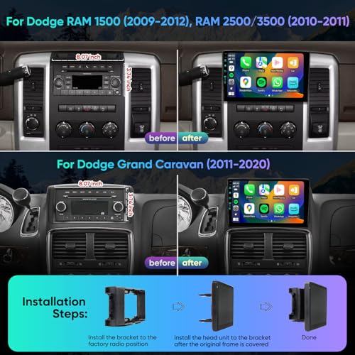 TWAHH 10th System 5GWiFi61201Mbps for Dodge RAM 1500 2500 3500 Radio Upgrade 2009 2010 2011 2012Android 13 Stereo ReplacementAMFMWirelessWired Carplay Android Auto1080P Camera 4Ram 64Rom 10th - Image 3