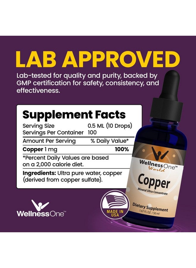 WellnessOne Liquid Copper Supplements - Bone Health & Immune Support Supplement - Copper Supplement Drops for Blood Cell Production & Collagen Formation for Kids, Men & Women - 1.67 fl oz - Image 2