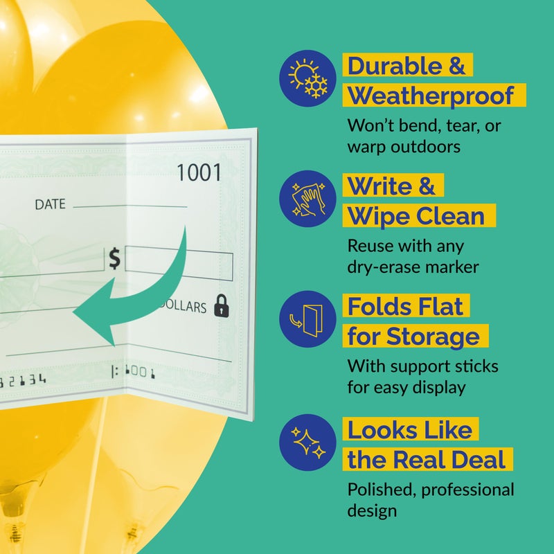 ORCA Giant Check | Large Fake Check Award For Presentations, Big Checks For Presentations, Oversized Dry Erase Blank Checks For Presentation - 31 x 13.5 - Includes Stabilizing Sticks For Rigid Presentation - Image 4