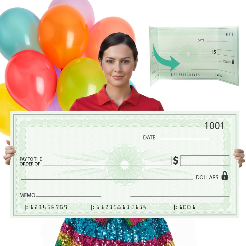 ORCA Giant Check | Large Fake Check Award For Presentations, Big Checks For Presentations, Oversized Dry Erase Blank Checks For Presentation - 31 x 13.5 - Includes Stabilizing Sticks For Rigid Presentation - Image 1