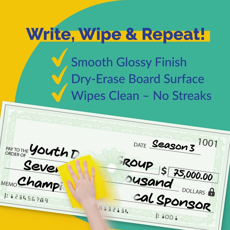 ORCA Giant Check | Large Fake Check Award For Presentations, Big Checks For Presentations, Oversized Dry Erase Blank Checks For Presentation - 31 x 13.5 - Includes Stabilizing Sticks For Rigid Presentation - Image 5