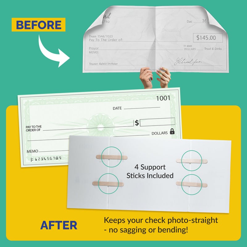 ORCA Giant Check | Large Fake Check Award For Presentations, Big Checks For Presentations, Oversized Dry Erase Blank Checks For Presentation - 31 x 13.5 - Includes Stabilizing Sticks For Rigid Presentation - Image 3