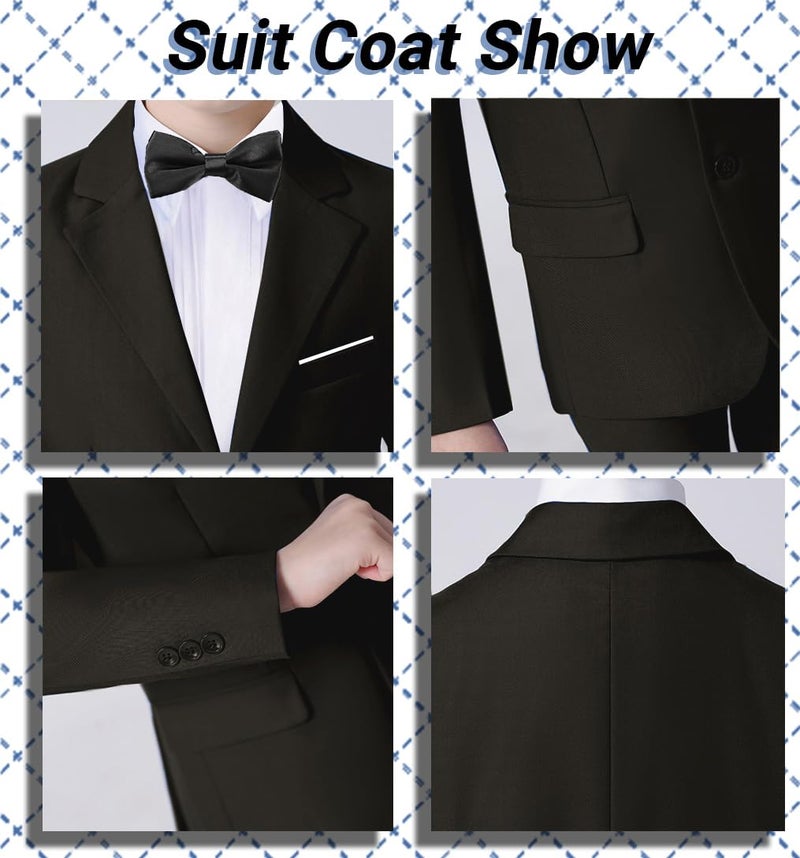 Yavakoor Boys Suit for Big Boy 4 Piece Blazer Pants Shirt and Bowtie Black Tuxedo Size 12 - Image 4