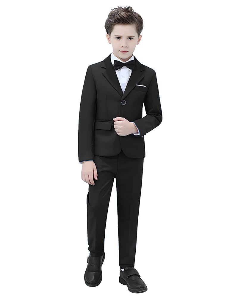 Yavakoor Boys Suit for Big Boy 4 Piece Blazer Pants Shirt and Bowtie Black Tuxedo Size 12 - Image 2