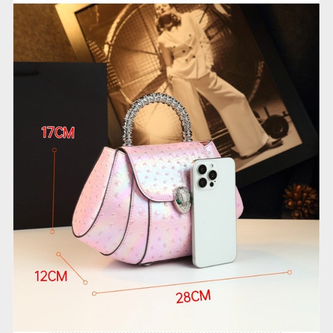 Style Light Luxury Colorful Unique Shape Ostrich Pattern Small Square Bag Patchwork Handbag Women'S Shoulder Crossbody Bag - Image 3