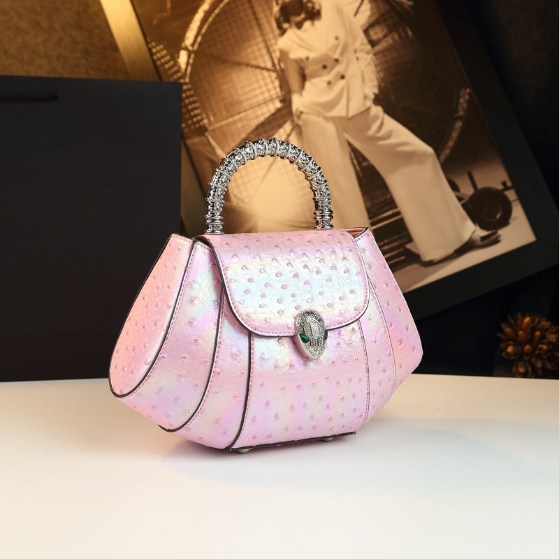 Style Light Luxury Colorful Unique Shape Ostrich Pattern Small Square Bag Patchwork Handbag Women'S Shoulder Crossbody Bag - Image 1