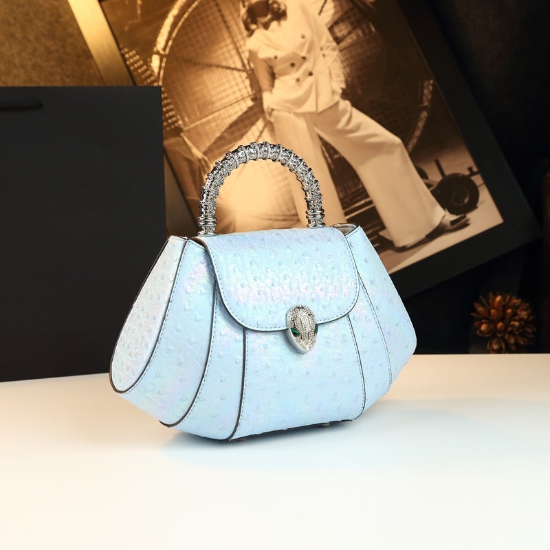 Style Light Luxury Colorful Unique Shape Ostrich Pattern Small Square Bag Patchwork Handbag Women'S Shoulder Crossbody Bag - Image 5