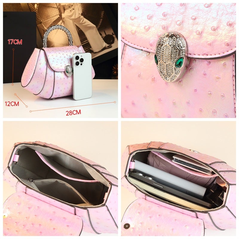 Style Light Luxury Colorful Unique Shape Ostrich Pattern Small Square Bag Patchwork Handbag Women'S Shoulder Crossbody Bag - Image 4