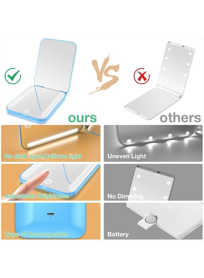 wobsion Rechargeable Travel Mirror,1x/3x Magnification Compact Mirror,3 Color Lights Pocket Mirror,Dimmable Portable Makeup Mirror,400mah,Small Mirror for Purse,Gifts,Blue - Image 3