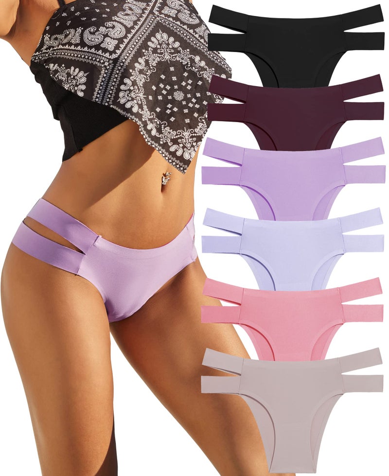 Knowyou Seamless Underwear for Women Sexy Bikini Panties No Show High Cut Hipster Stretch Straps Cheeky Panty for Ladies 6 Pack-A-M - Image 1