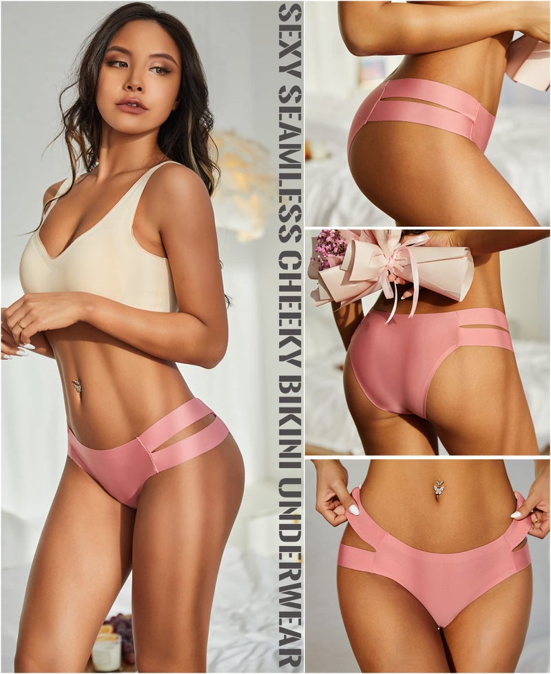 Knowyou Seamless Underwear for Women Sexy Bikini Panties No Show High Cut Hipster Stretch Straps Cheeky Panty for Ladies 6 Pack-A-M - Image 2