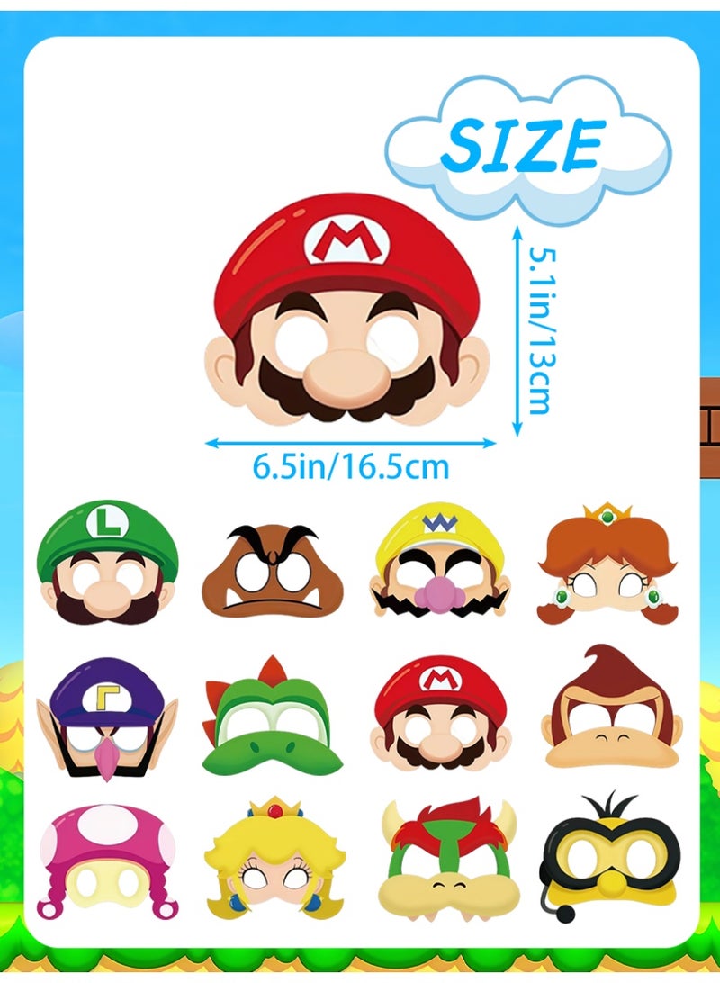 إيلوفهابرتي 12 قناع ورقي لحفلات ماريو مع أربطة مطاطية، أقنعة وجه لشخصيات ماريو بروس للأطفال، هدايا لحفلات ماريو، دعائم لجلسات التصوير، مستلزمات تنكرية لأعياد الميلاد والعيد لتزيين حفلات سوبر ماريو - Image 3