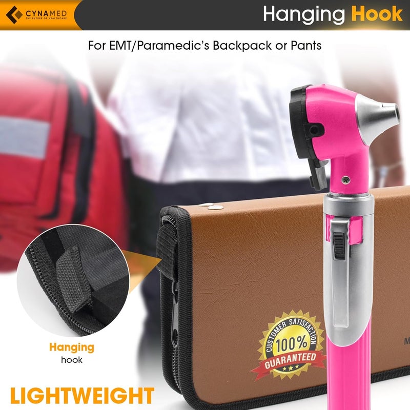 CYNAMED Mini Otoscope - Portable Ear Light and Exam Kit for Home and Professional Use - 4X Magnifying Fiber Optic Scope with Spare Tips, Bulb, and Carrying Case (Pink) - Image 5