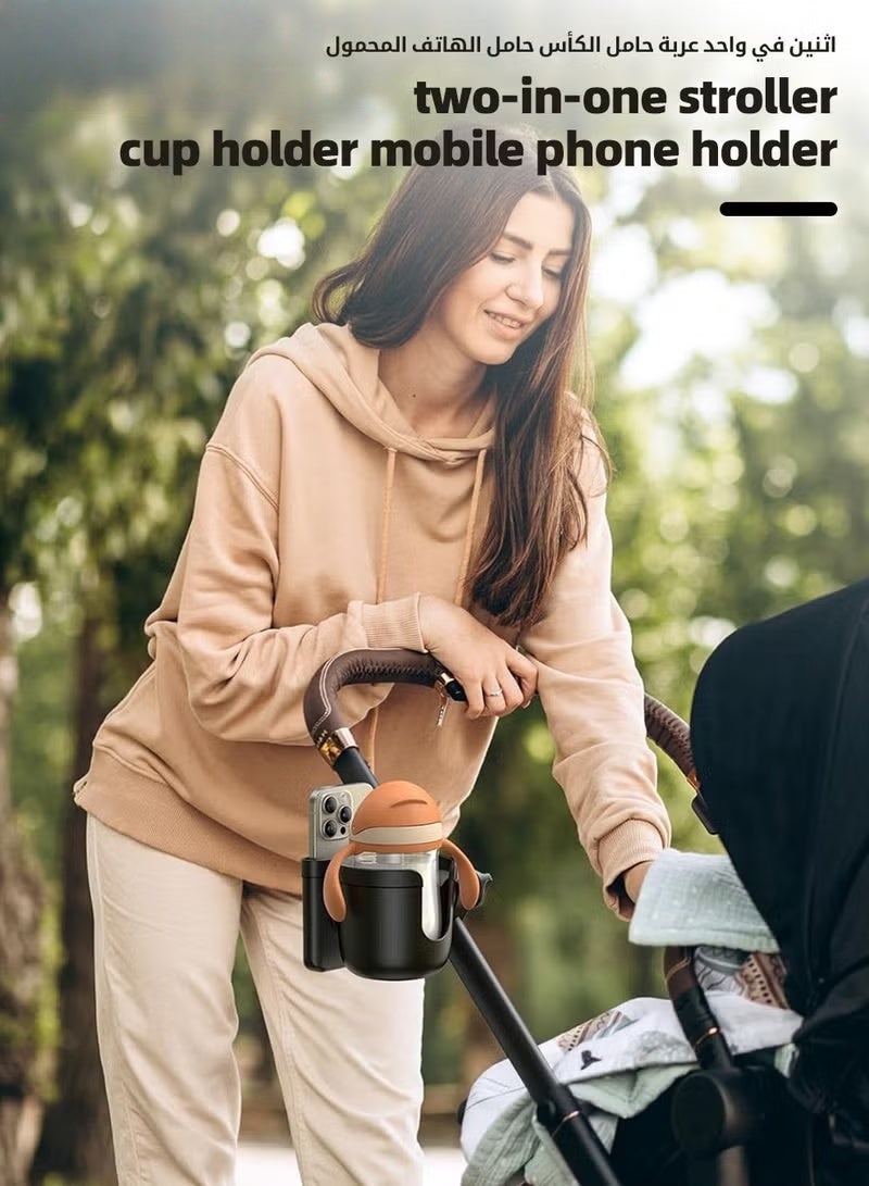 Stroller Cup Holder with Phone Storage Box with 2-Piece Stroller Hooks, Anti-Slip Stroller Accessories, Bike Water Bottle Holder,Universal Cup Holder for Stroller, Bike, Wheelchair, Motorcycle - Image 2