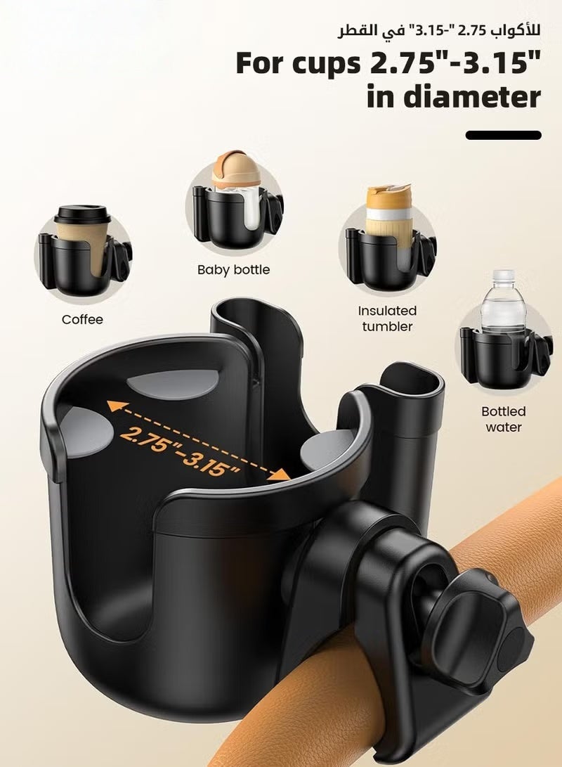 Stroller Cup Holder with Phone Storage Box with 2-Piece Stroller Hooks, Anti-Slip Stroller Accessories, Bike Water Bottle Holder,Universal Cup Holder for Stroller, Bike, Wheelchair, Motorcycle - Image 4