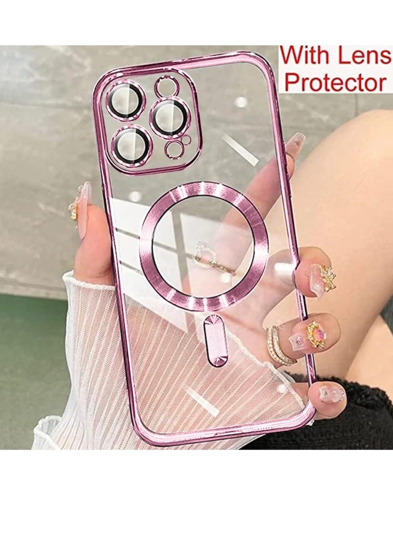 Raxoom Magnetic Case for iPhone 15 Pro Max Case [Compatible with MagSafe] Full Camera Protection Clear Plating Luxury Cover for Women Men Soft TPU Bumper Drop Protective Phone Case (6.7"),Pink - Image 1
