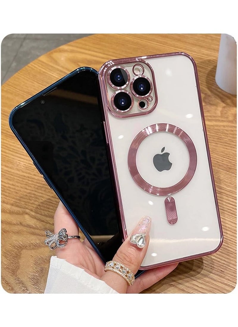 Raxoom Magnetic Case for iPhone 15 Pro Max Case [Compatible with MagSafe] Full Camera Protection Clear Plating Luxury Cover for Women Men Soft TPU Bumper Drop Protective Phone Case (6.7"),Pink - Image 3