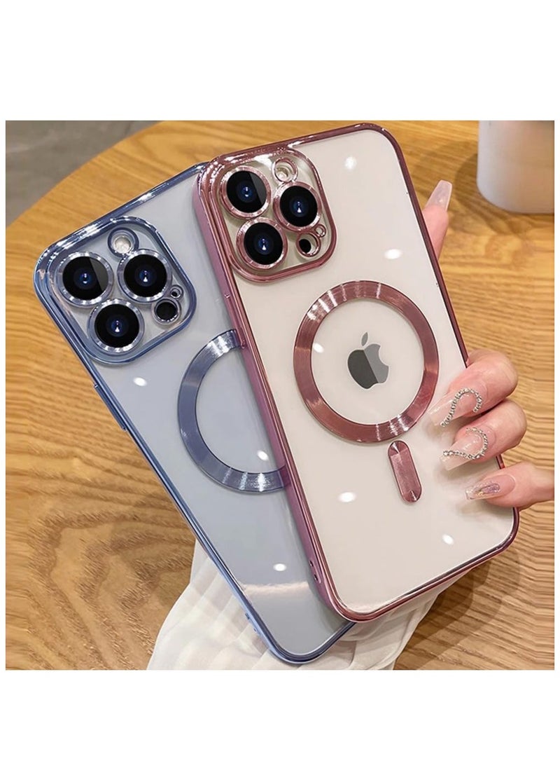 Raxoom Magnetic Case for iPhone 15 Pro Max Case [Compatible with MagSafe] Full Camera Protection Clear Plating Luxury Cover for Women Men Soft TPU Bumper Drop Protective Phone Case (6.7"),Pink - Image 4
