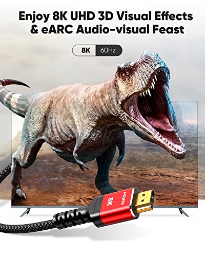 Highwings 8K 10K HDMI 2.1 Cable 6.6FT/2M 2-Pack, Certified Ultra High Speed HDMI Cable Braided Cord-4K@120Hz 8K@60Hz, DTS:X, HDCP 2.2 & 2.3, HDR 10 Compatible with Roku TV/HDTV/Blu-ray - Image 5