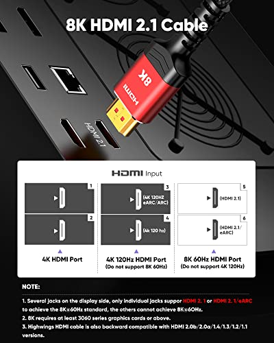 Highwings 8K 10K HDMI 2.1 Cable 6.6FT/2M 2-Pack, Certified Ultra High Speed HDMI Cable Braided Cord-4K@120Hz 8K@60Hz, DTS:X, HDCP 2.2 & 2.3, HDR 10 Compatible with Roku TV/HDTV/Blu-ray - Image 2