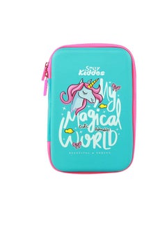 SMILY KIDDOS Smily Kiddos Ethylene Vinyl Acetate (Eva) Single Compartment Pencil Case Stylish Cute Large Capacity Hardtop Eva Pencil Case Organizer School Kids Girls Women Multi Purpose| Magic Unicorn | Light Blue  - Image 1