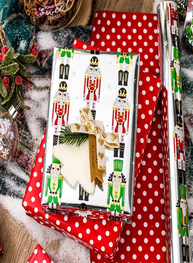 MAYPLUSS Nutcracker Wrapping Paper Roll - 17 Inch X 33 Feet - Reversible Christmas Nutcracker and Polka Dot Print Wrapping Paper w/Metallic Foil Shine, Festive Holiday Christmas Gift Wrap for Present - Image 5