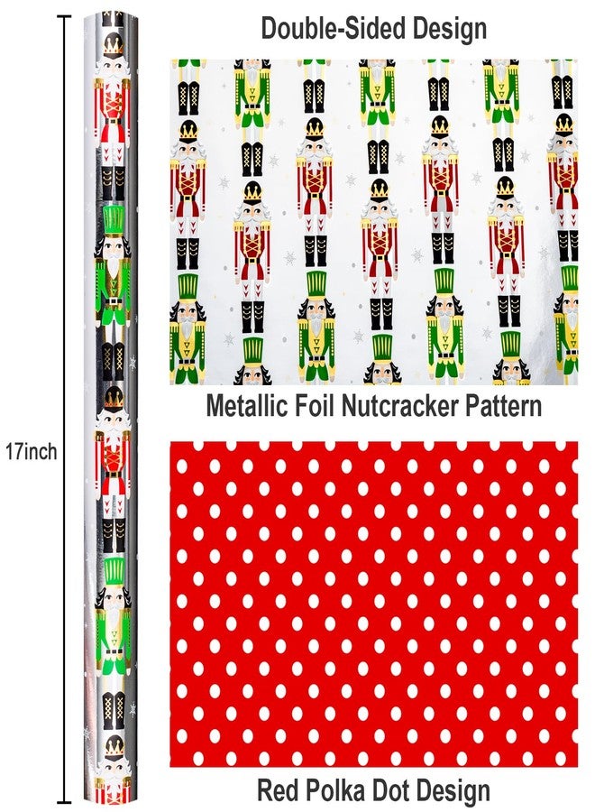 MAYPLUSS Nutcracker Wrapping Paper Roll - 17 Inch X 33 Feet - Reversible Christmas Nutcracker and Polka Dot Print Wrapping Paper w/Metallic Foil Shine, Festive Holiday Christmas Gift Wrap for Present - Image 3