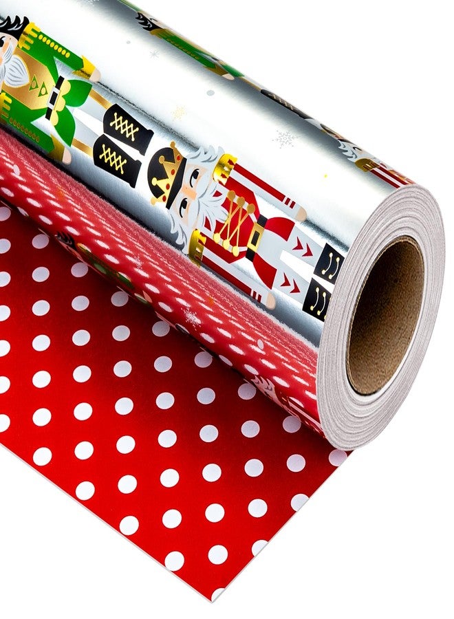 MAYPLUSS Nutcracker Wrapping Paper Roll - 17 Inch X 33 Feet - Reversible Christmas Nutcracker and Polka Dot Print Wrapping Paper w/Metallic Foil Shine, Festive Holiday Christmas Gift Wrap for Present - Image 1