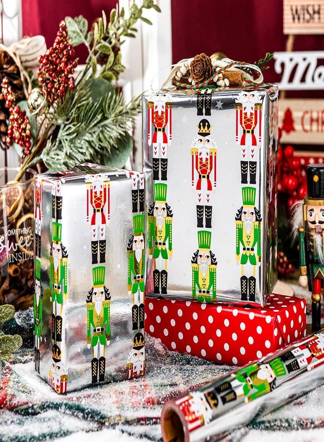 MAYPLUSS Nutcracker Wrapping Paper Roll - 17 Inch X 33 Feet - Reversible Christmas Nutcracker and Polka Dot Print Wrapping Paper w/Metallic Foil Shine, Festive Holiday Christmas Gift Wrap for Present - Image 4
