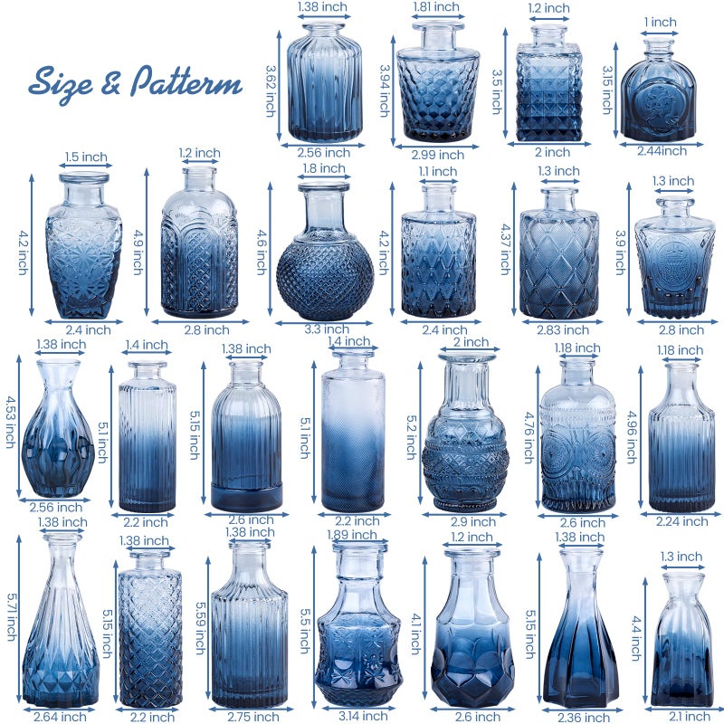 TBWIND 24Pcs Blue Glass Bud Vases Set, Small Vases for Flowers, Perfect for Centerpieces at Parties, Baby Showers, Weddings, Events, Graduation Season, Great Gifts for Office & Home DÃ©cor - Image 3