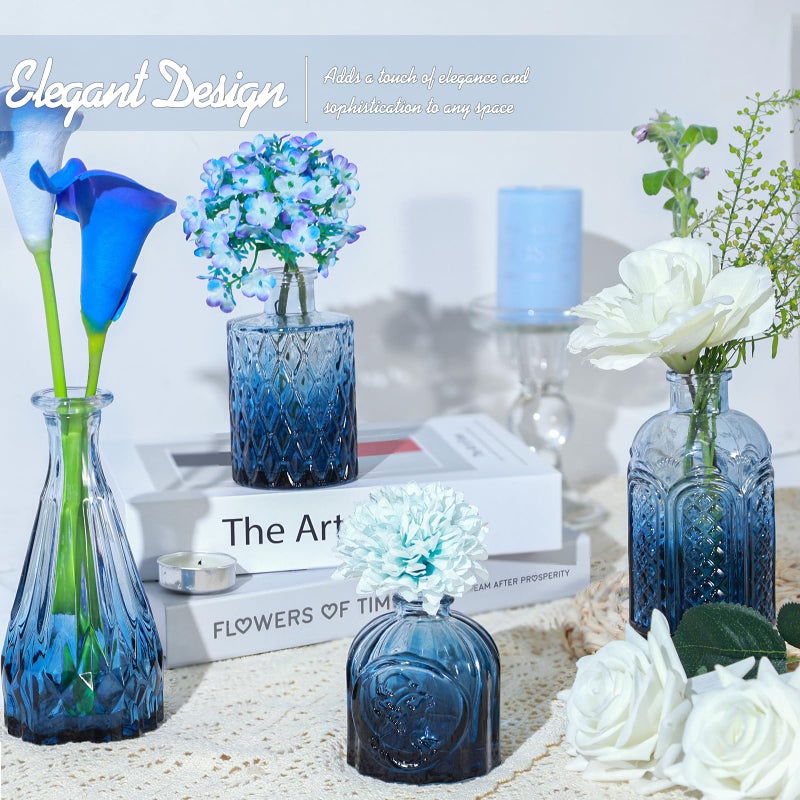 TBWIND 24Pcs Blue Glass Bud Vases Set, Small Vases for Flowers, Perfect for Centerpieces at Parties, Baby Showers, Weddings, Events, Graduation Season, Great Gifts for Office & Home DÃ©cor - Image 5