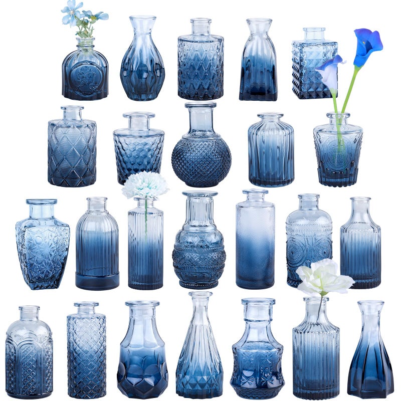 TBWIND 24Pcs Blue Glass Bud Vases Set, Small Vases for Flowers, Perfect for Centerpieces at Parties, Baby Showers, Weddings, Events, Graduation Season, Great Gifts for Office & Home DÃ©cor - Image 1