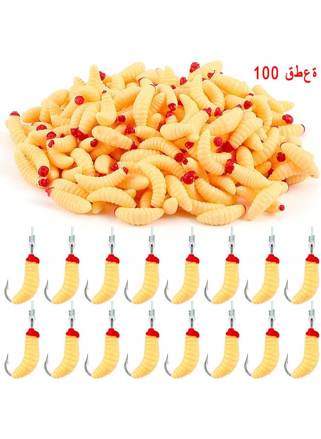 Depend Fake Fishing Baits, 100 Pcs Soft Maggot Baits Fake Worms For Fishing Bass Fishing Lures For Freshwater Artificial Wax Worms Gross Plastic Worms For Freshwater Saltwater Lake Trout Ice Fishing  - Image 1